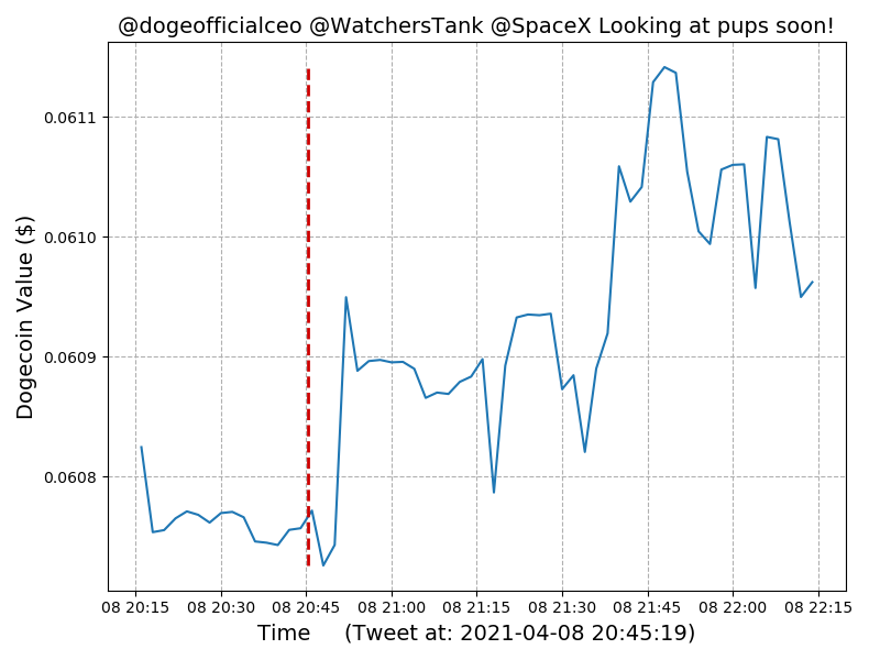 Timeline of Dogecoin value for Elon Tweet: #14